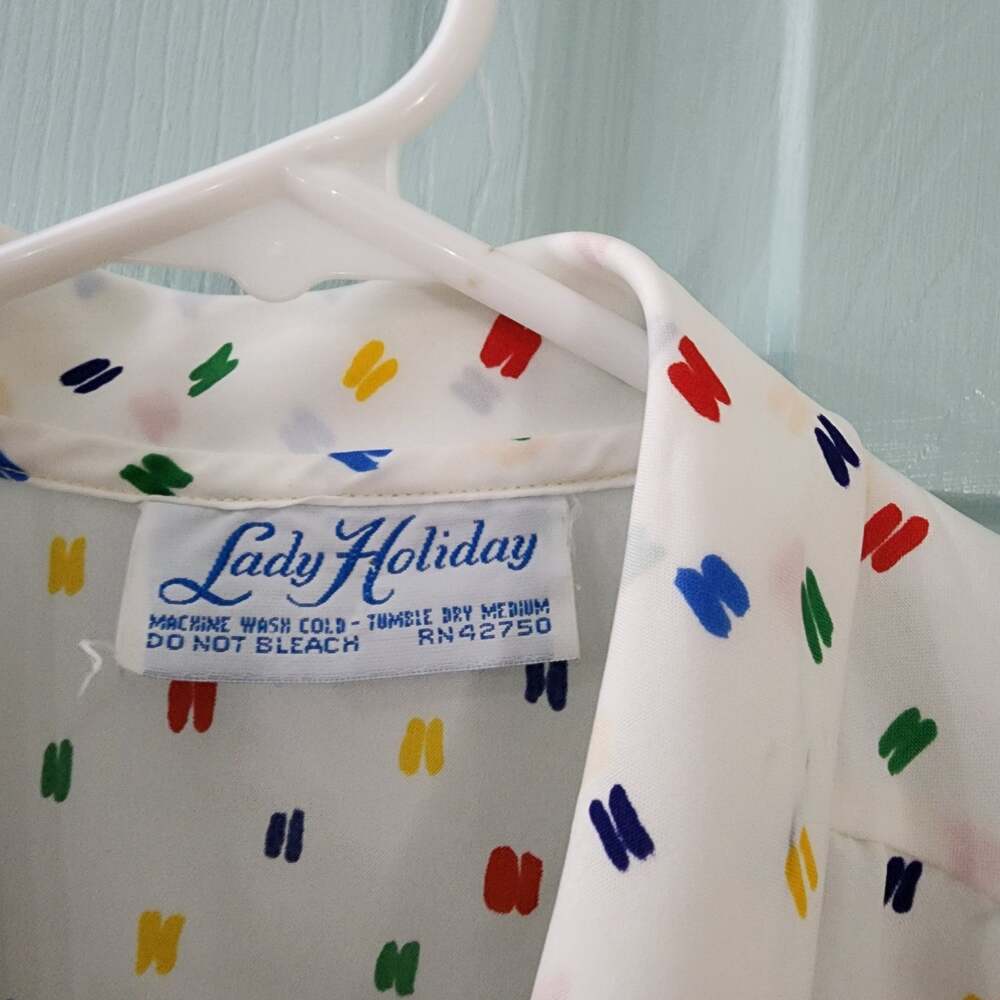 Blouse multicolored rainbow short sleeve shirt medium large - Picture 4 of 8